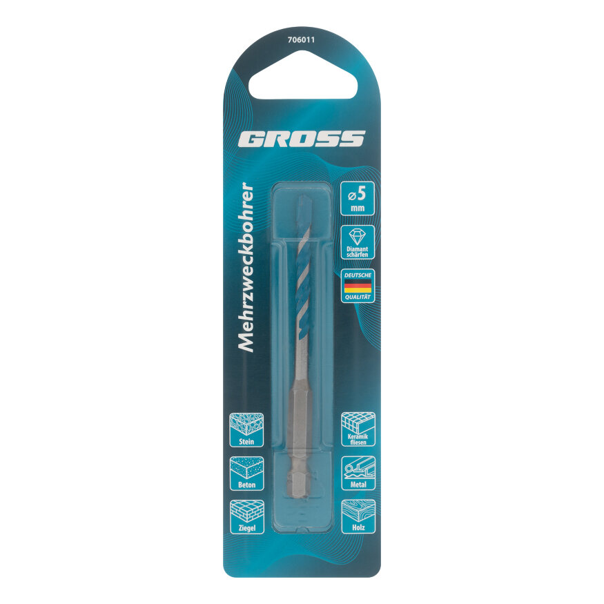 Сверло универсальное, Multipurpose PRO, 6-гр. хвостовик, 5мм Gross