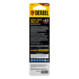 Сверло спиральное по металлу 6,5 x 93мм, Р6М5, Golden Tip, многогранная заточка Denzel