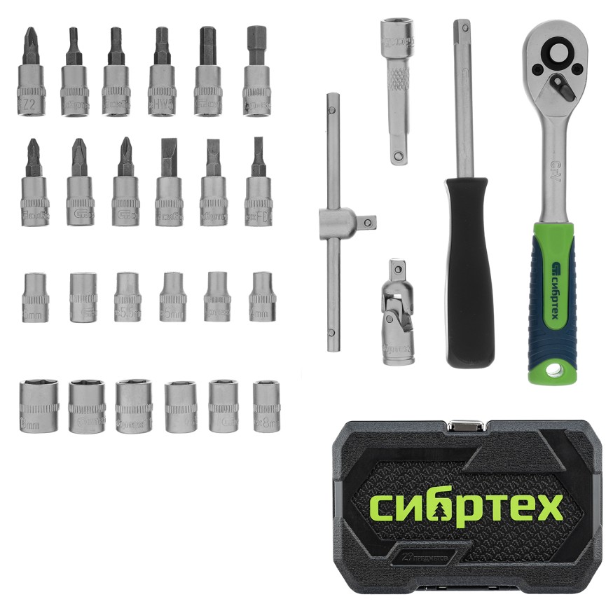 Набор инструментов, 1/4", пластиковый кейс, 29 предметов Сибртех