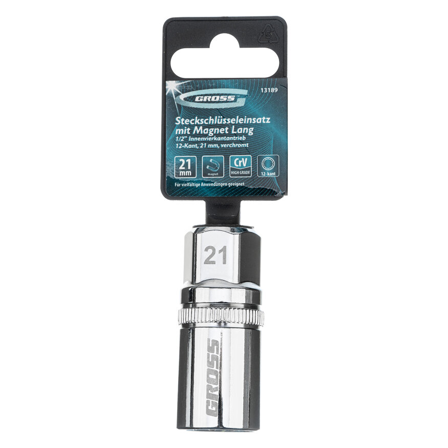 Головка торцевая свечная, магнитная, двенадцатигранная, 21 мм, под квадрат 1/2 Gross