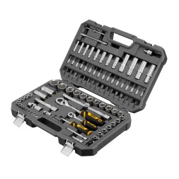 Набор инструментов, 1/2", 1/4", CrV, S2, пластиковый кейс, 94 предмета Denzel