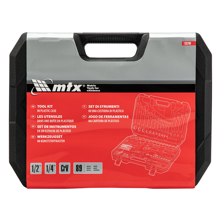 Набор инструментов 89 предметов, CrV 1/2", 1/4" MTX