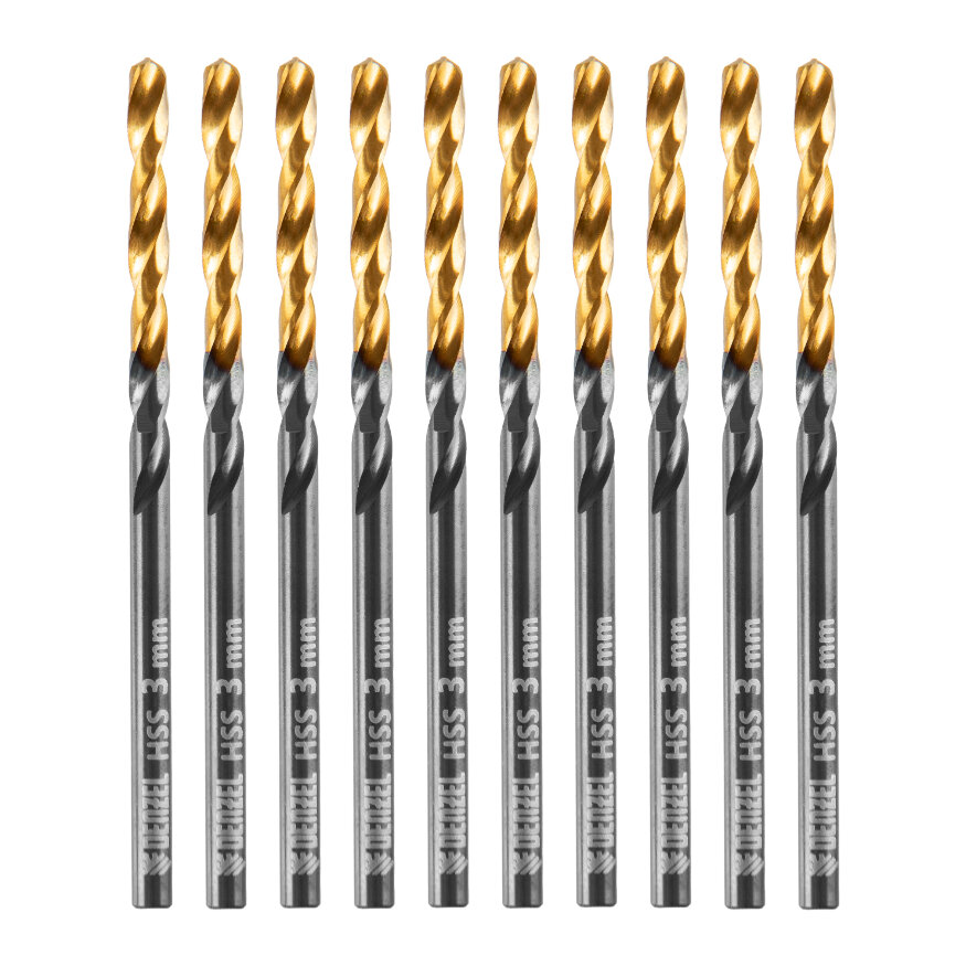 Сверло по металлу, 3 мм, HSS-Tin, Golden Tip, 10 шт. Denzel